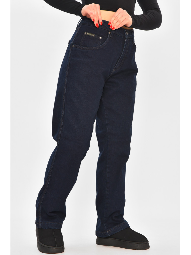 Джинси жіночі напівбатальні на флісі темно-синього кольору 208592C