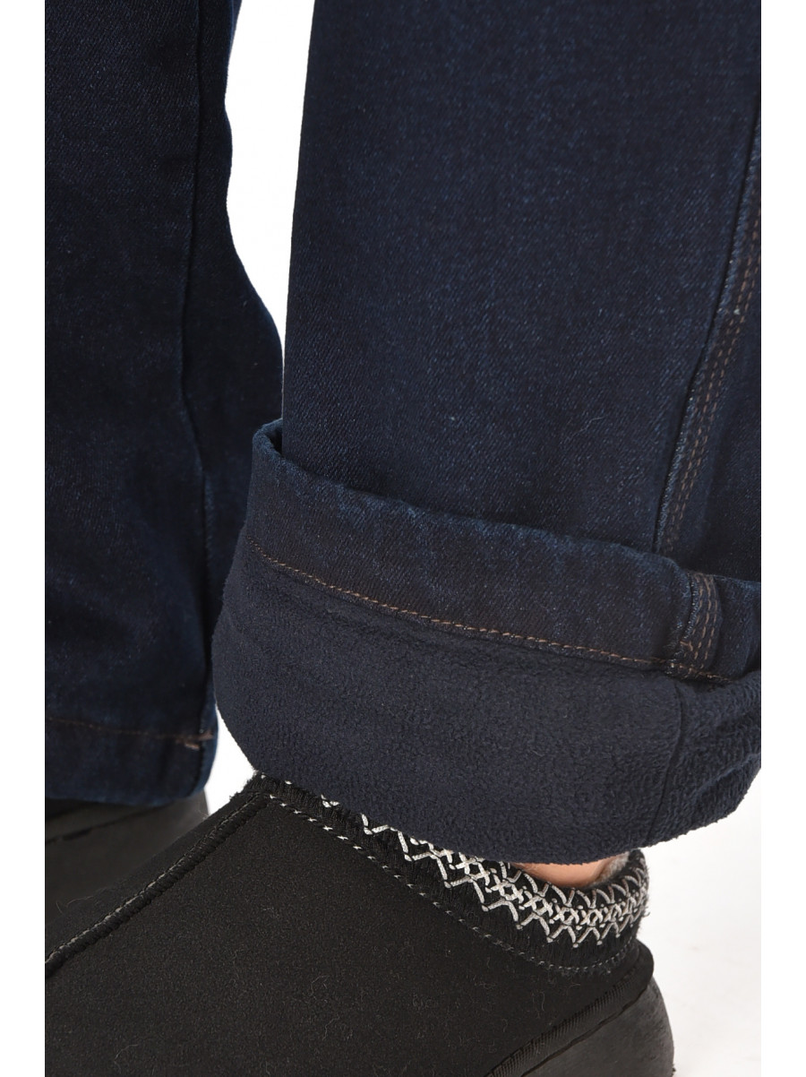 Джинси жіночі напівбатальні на флісі темно-синього кольору 208592C