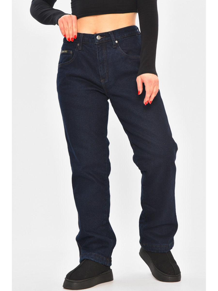 Джинси жіночі напівбатальні на флісі темно-синього кольору 3479832 208593C