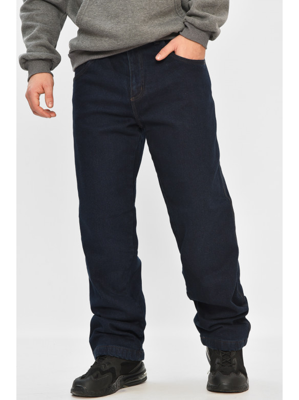 Джинсы мужские полубатальные на флисе тёмно-синего цвета 208594C