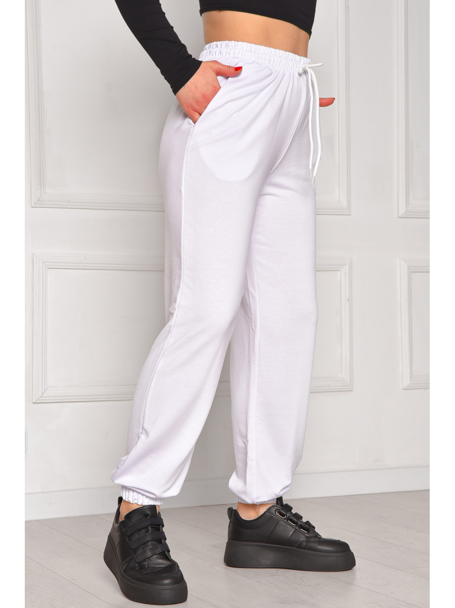Спортивные штаны женские однотонные белого цвета 448 208603C