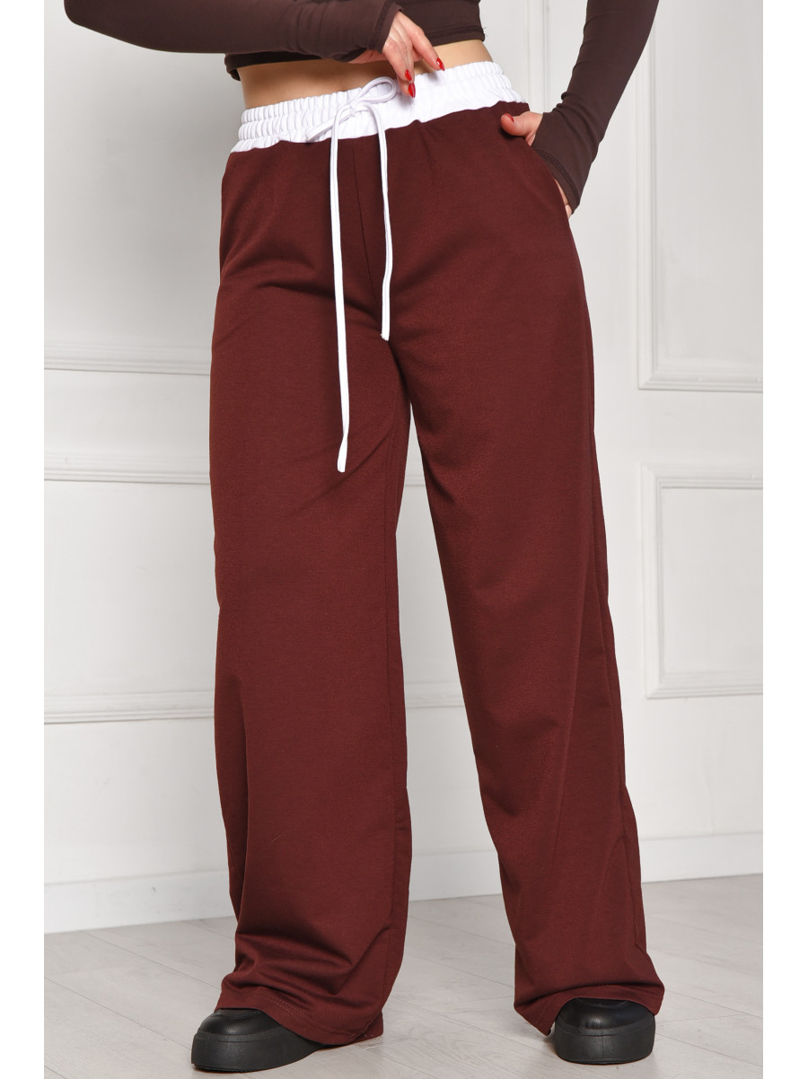 Спортивні штани жіночі однотонні темно-коричневого кольору 7129 208604C