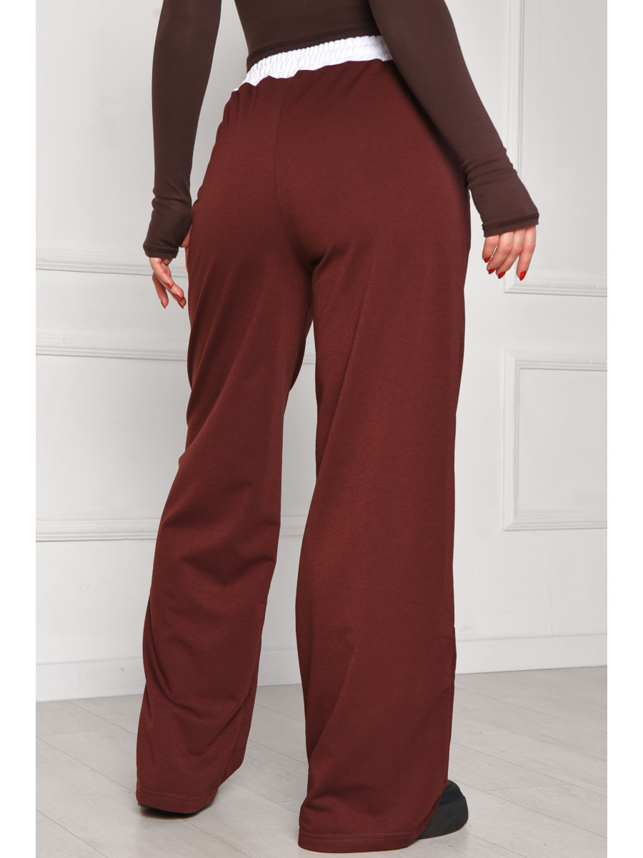 Спортивні штани жіночі однотонні темно-коричневого кольору 7129 208604C
