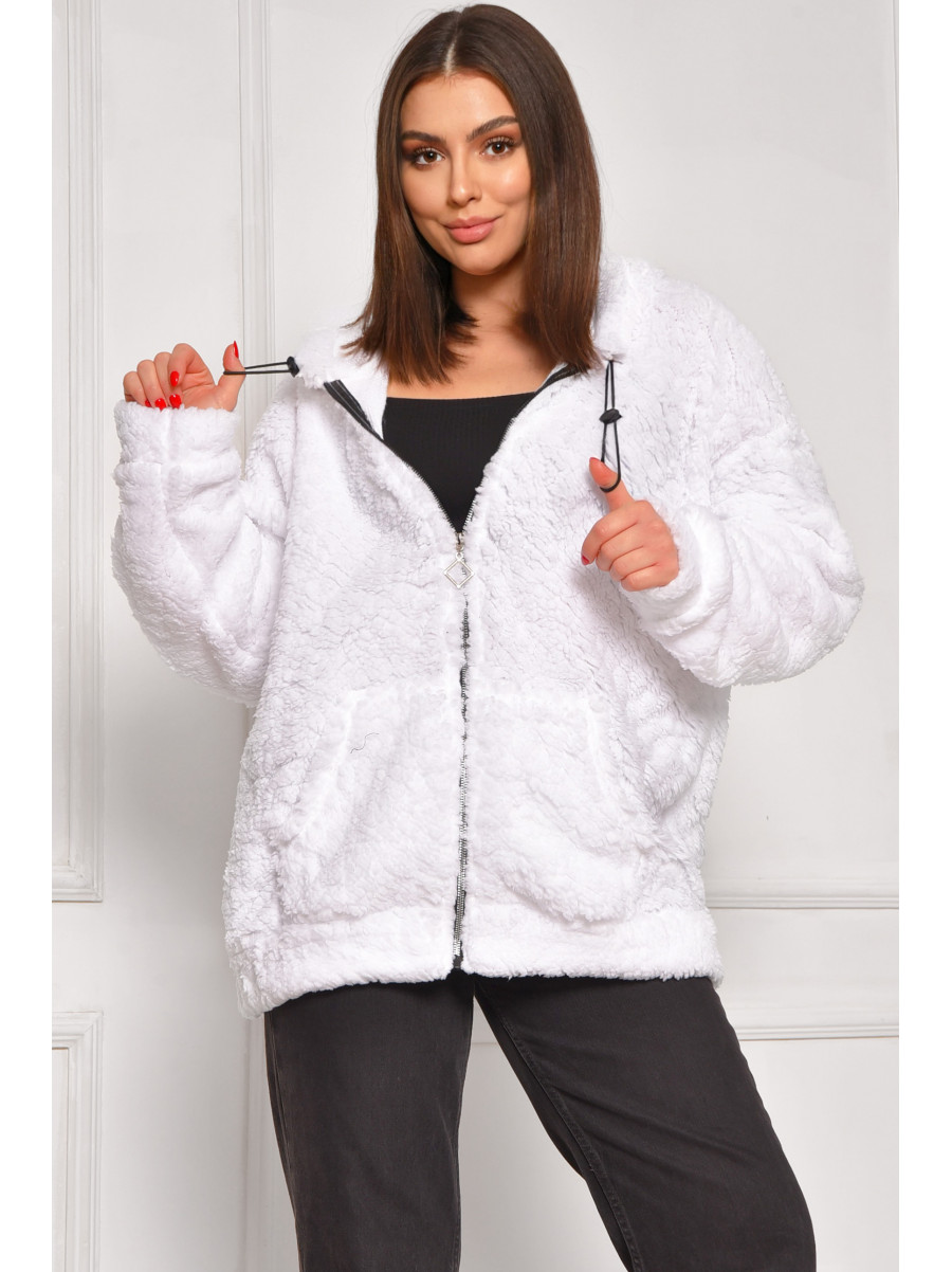 Кофта женская однотонная тедди  белого цвета 1514 208607C