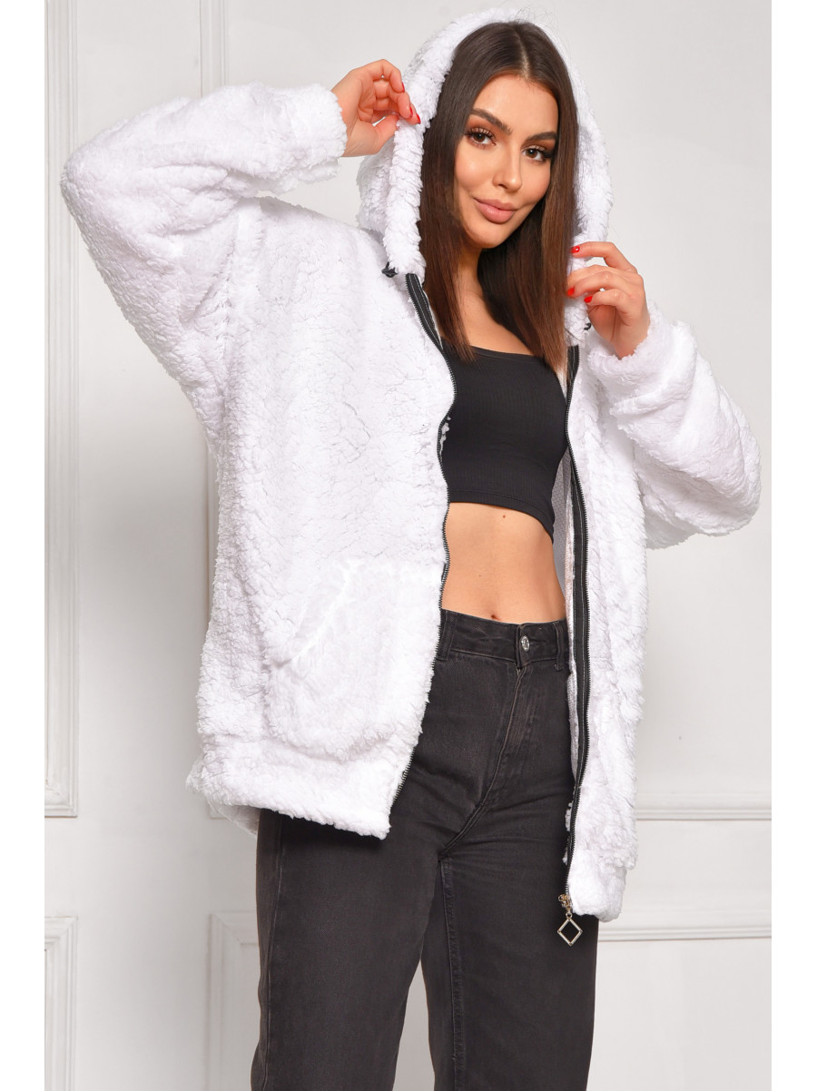 Кофта женская однотонная тедди  белого цвета 1514 208607C