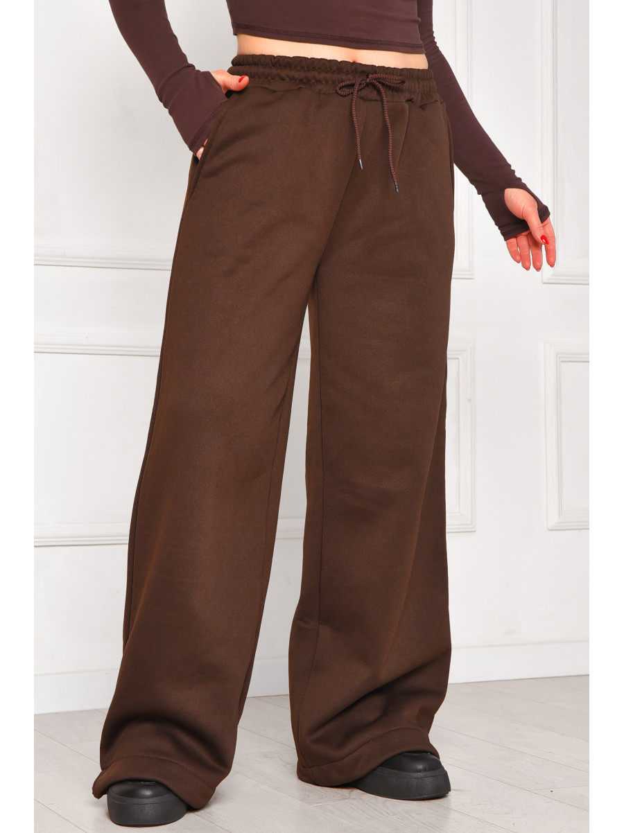 Спортивні штани жіночі на флісі шоколадного кольору 1835 208609C