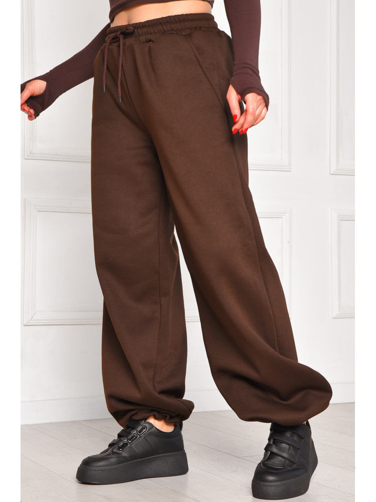 Спортивні штани жіночі на флісі шоколадного кольору 1835 208609C