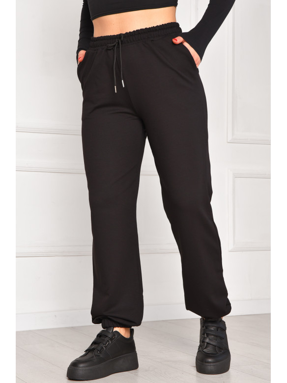 Спортивные штаны женские однотонные черного цвета 448 208615C