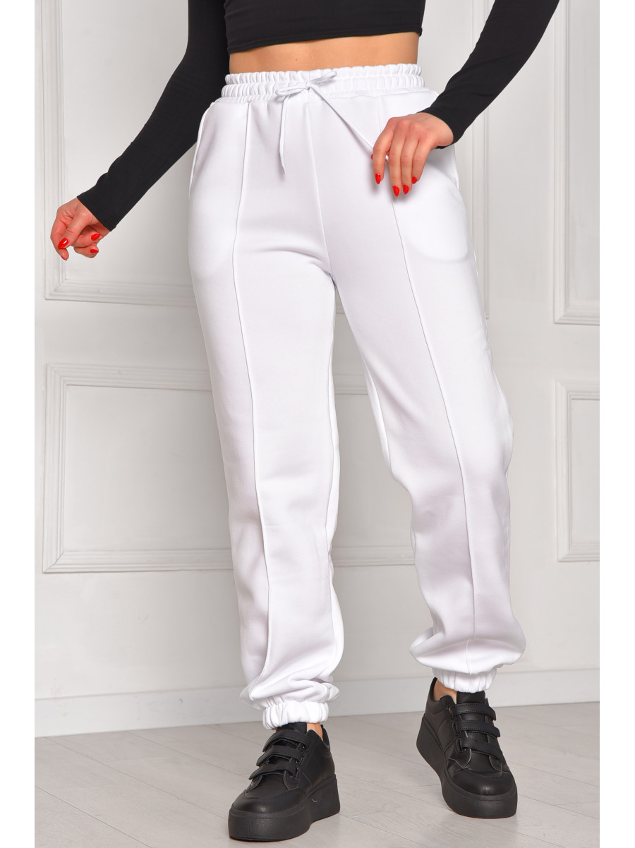Спортивные штаны женские на флисе белого цвета 350 208621C
