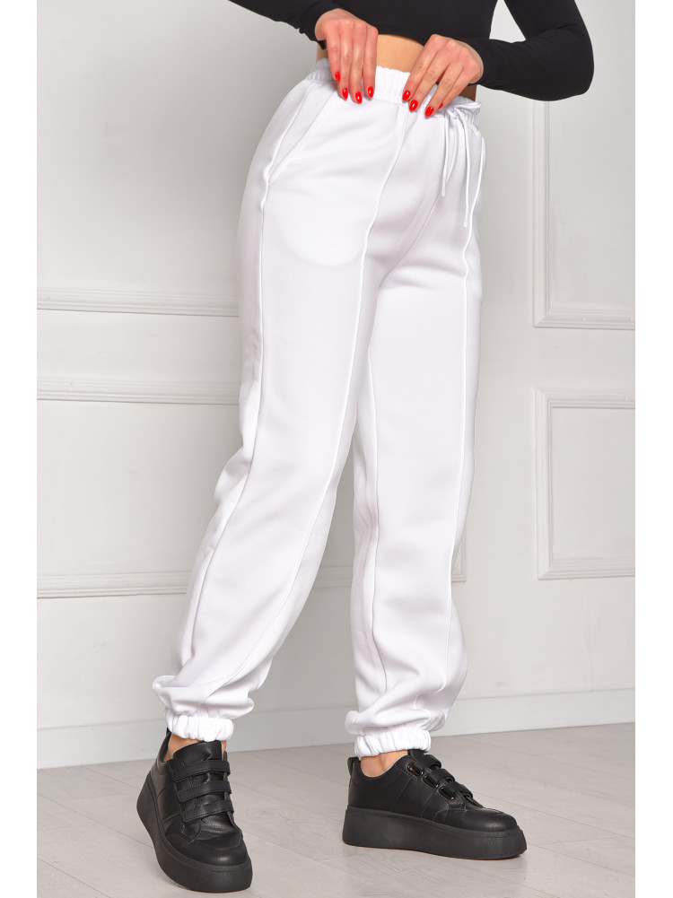 Спортивные штаны женские на флисе белого цвета 350 208621C