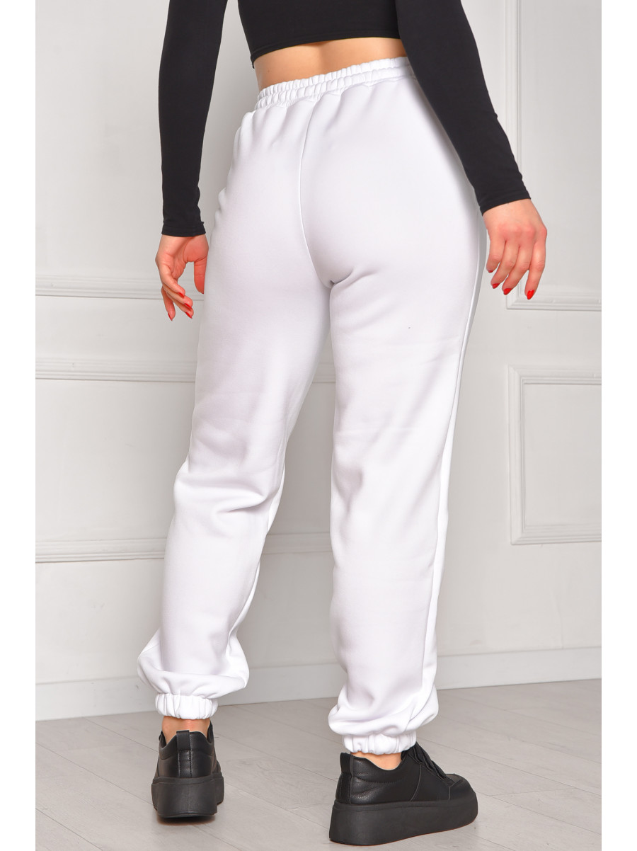 Спортивные штаны женские на флисе белого цвета 350 208621C