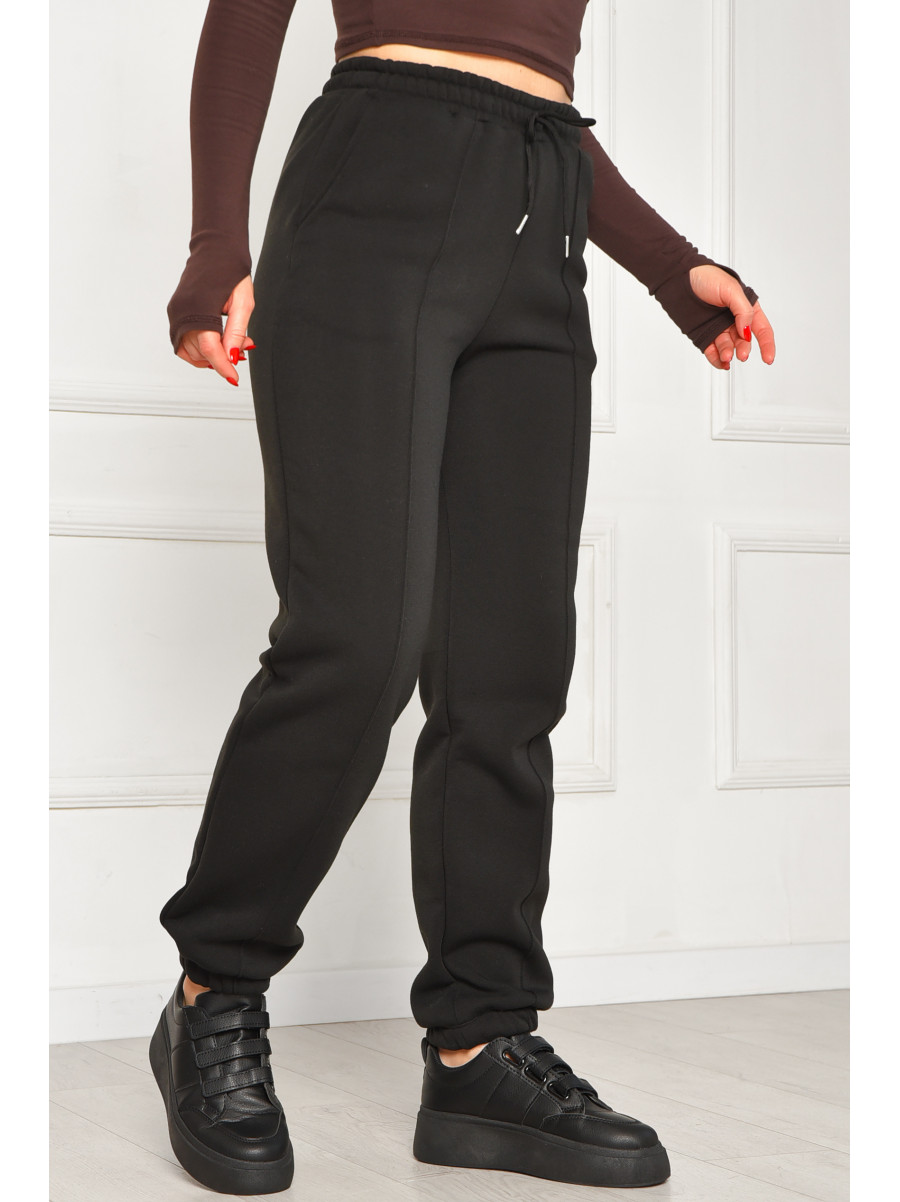Спортивные штаны женские на флисе черного цвета 350 208622C