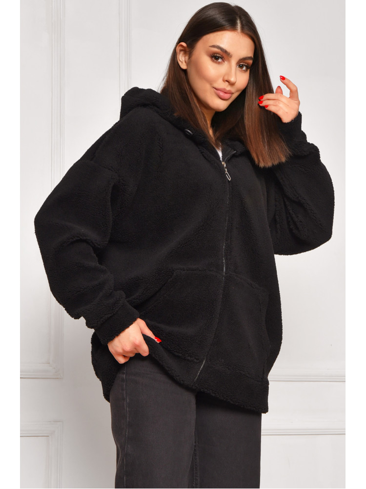 Кофта женская однотонная тедди черного цвета 1514 208624C
