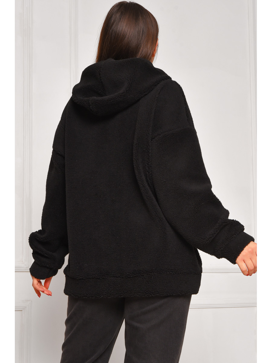 Кофта женская однотонная тедди черного цвета 1514 208624C