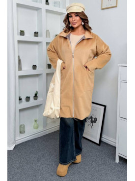 Пальто жіноче демісезонне напівбатальне бежевого кольору 7857 208632C
