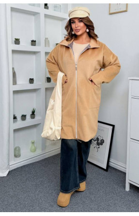 Пальто жіноче демісезонне напівбатальне бежевого кольору 7857 208632C
