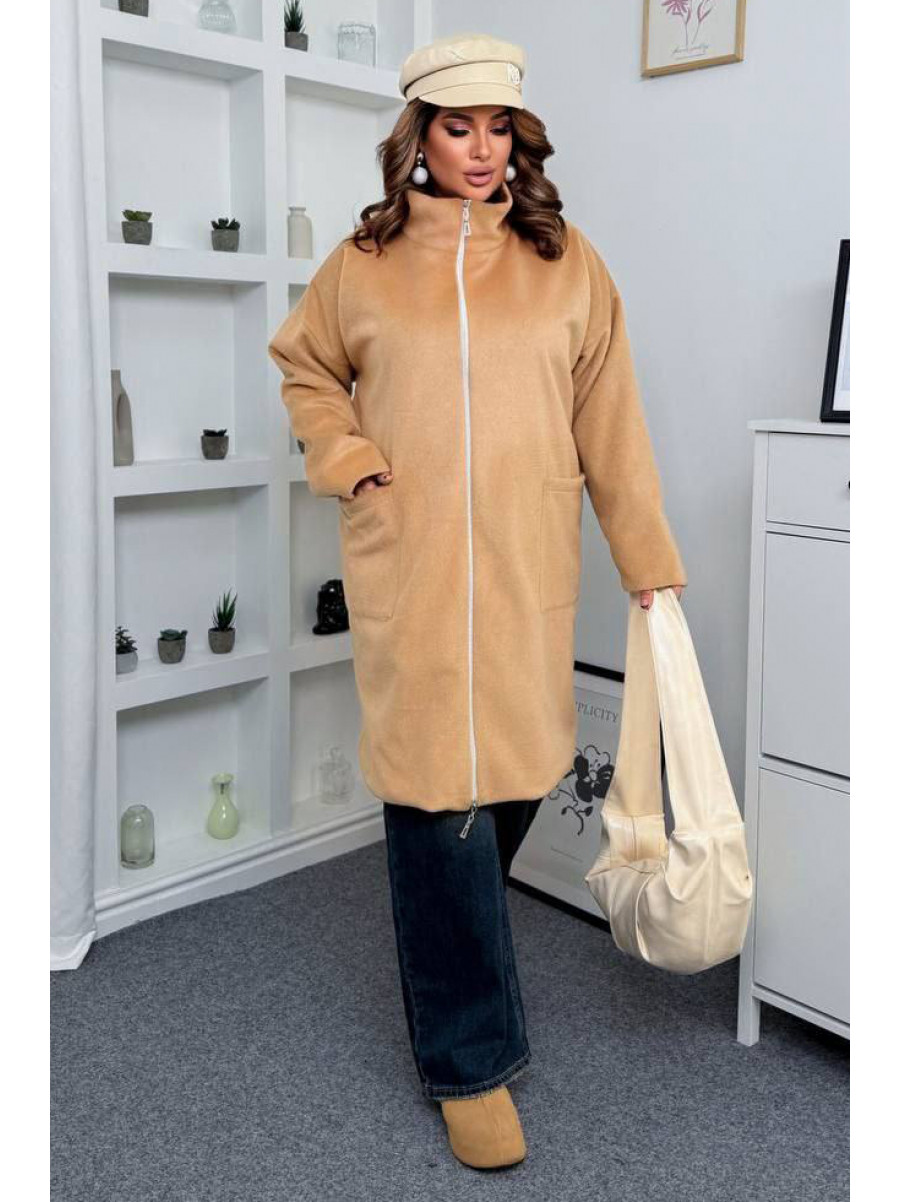 Пальто жіноче демісезонне напівбатальне бежевого кольору 7857 208632C