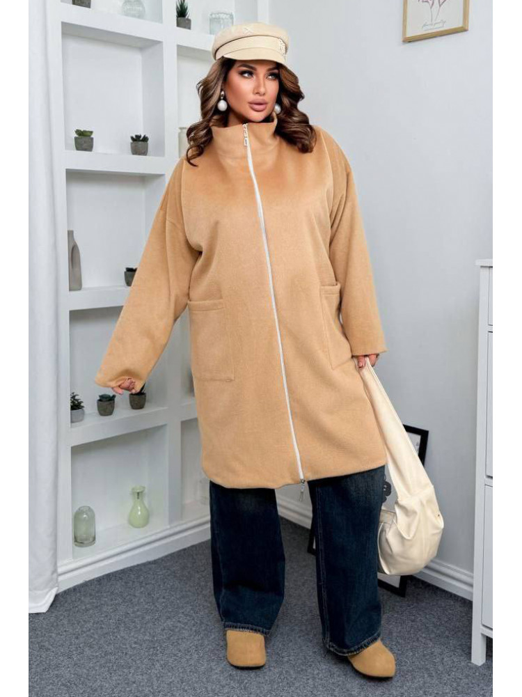 Пальто жіноче демісезонне напівбатальне бежевого кольору 7857 208632C