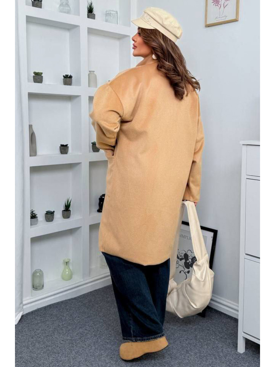 Пальто жіноче демісезонне напівбатальне бежевого кольору 7857 208632C