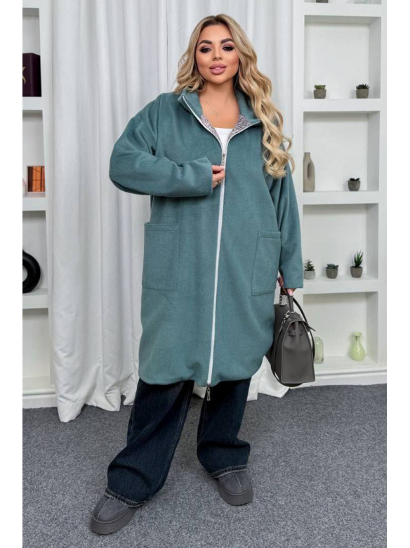 Пальто жіноче демісезонне напівбатальне зеленого кольору 7857 208633C