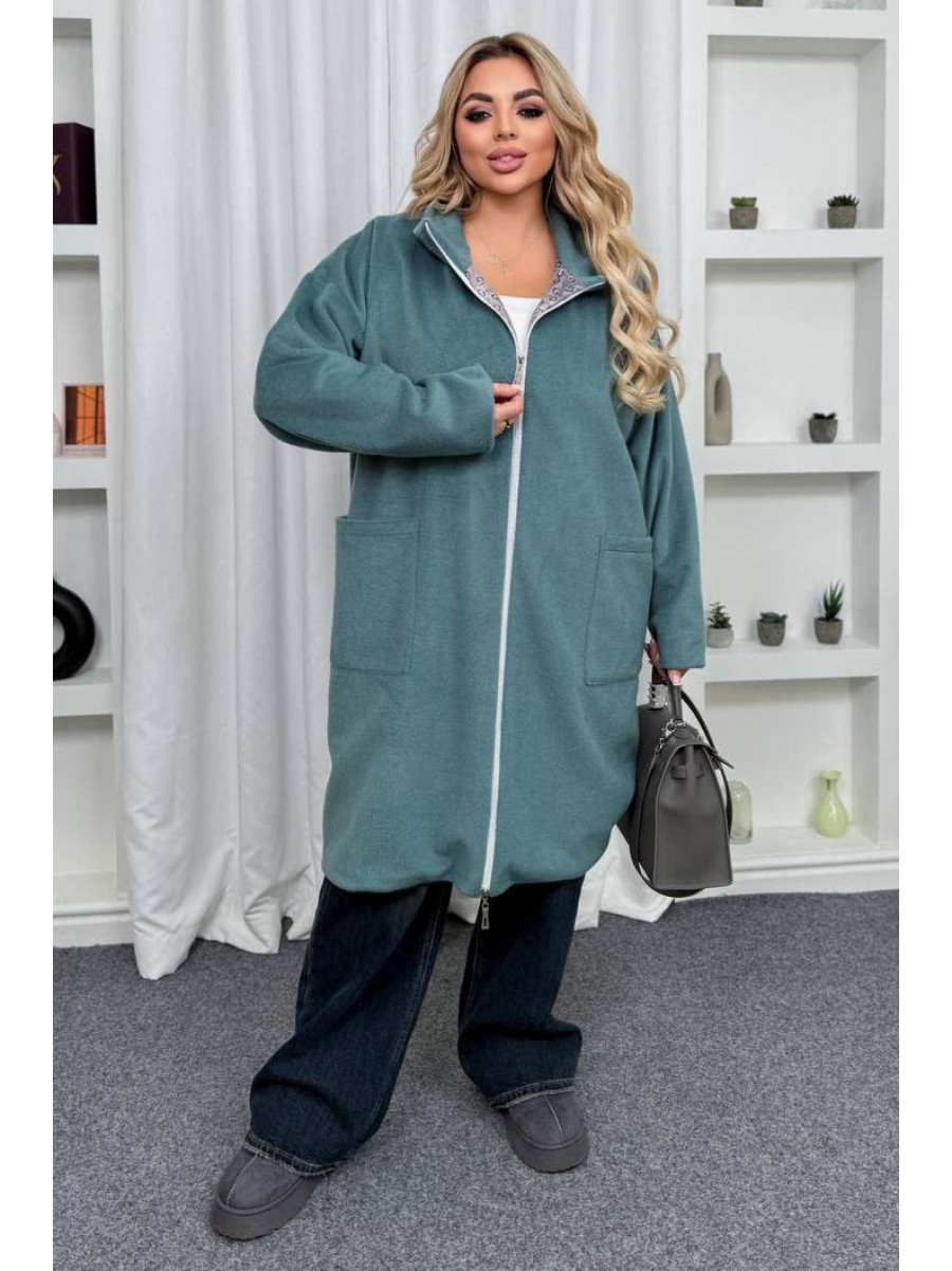 Пальто жіноче демісезонне напівбатальне зеленого кольору 7857 208633C