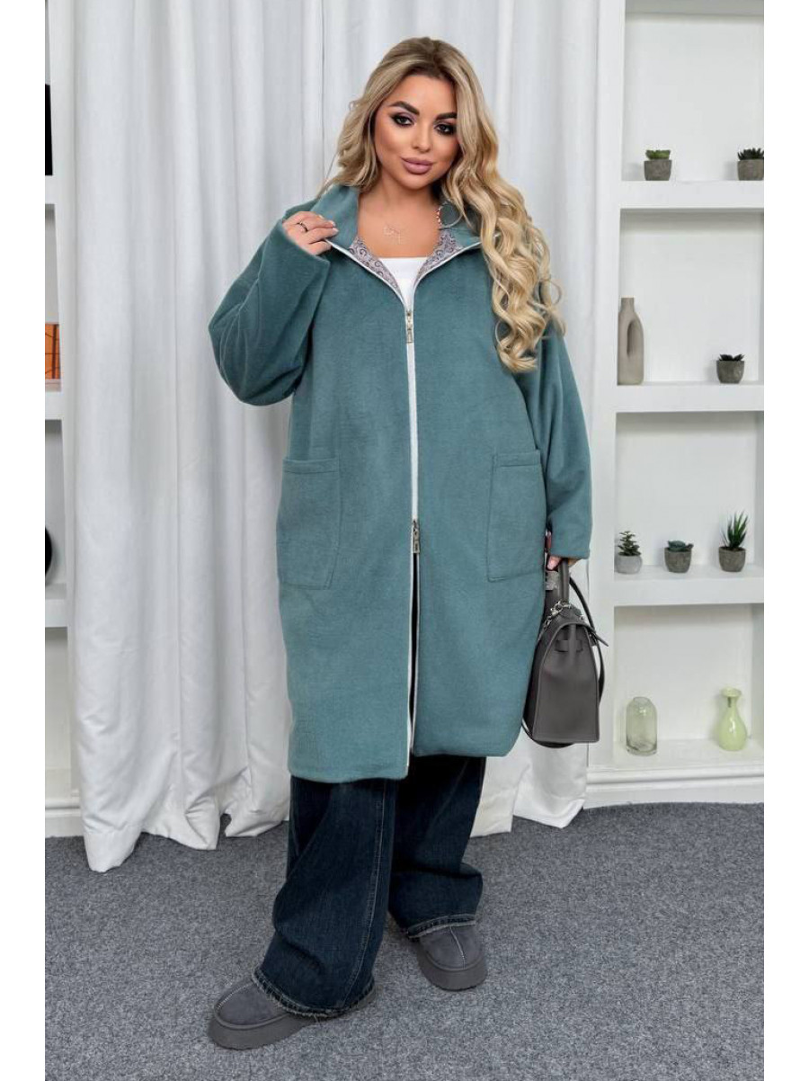 Пальто жіноче демісезонне напівбатальне зеленого кольору 7857 208633C