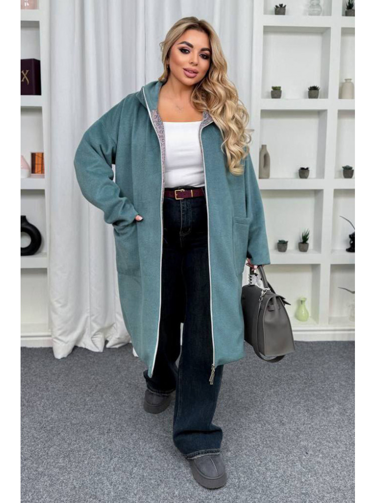Пальто жіноче демісезонне напівбатальне зеленого кольору 7857 208633C