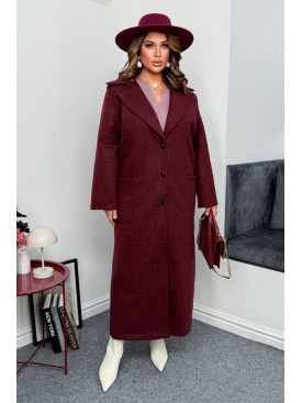 Пальто жіноче демісезонне напівбатальне бордового кольору 7858 208635C Пальто жіноче демісезонне напівбатальне бордового кольору 7858 208635C