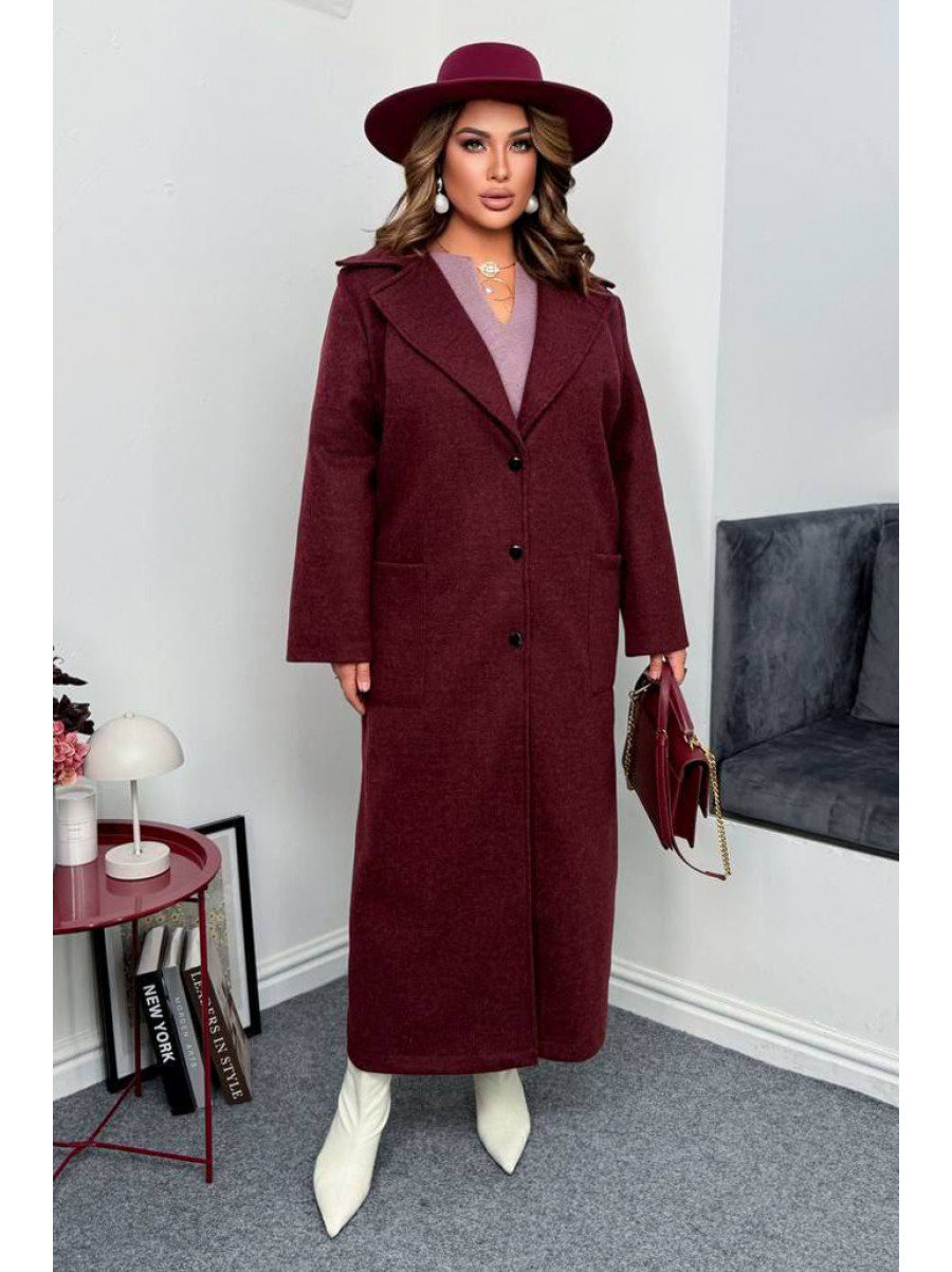 Пальто жіноче демісезонне напівбатальне бордового кольору 7858 208635C