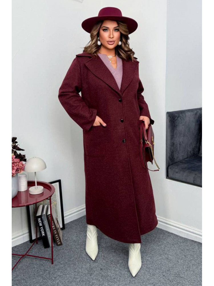 Пальто жіноче демісезонне напівбатальне бордового кольору 7858 208635C