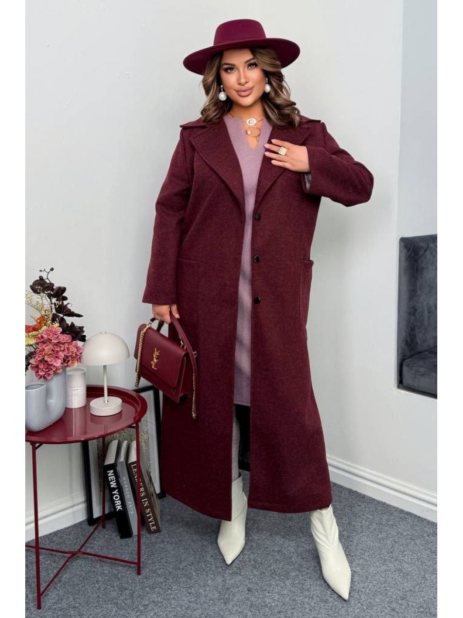 Пальто жіноче демісезонне напівбатальне бордового кольору 7858 208635C
