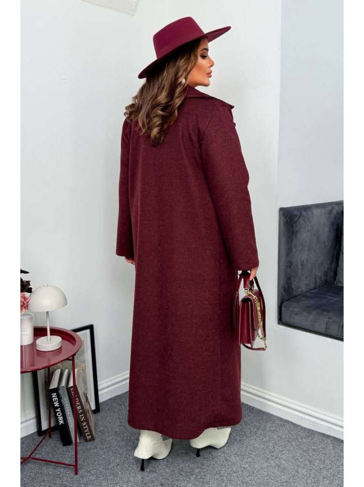 Пальто жіноче демісезонне напівбатальне бордового кольору 7858 208635C