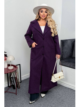 Пальто женское демисезонное полубатальное фиолетового цвета 7858 208637C