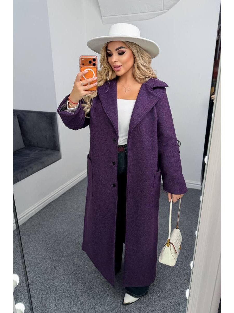 Пальто жіноче демісезонне напівбатальне фіолетового кольору 7858 208637C