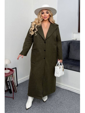 Пальто женское демисезонное полубатальное тёмно-зеленого цвета 7858 208638C