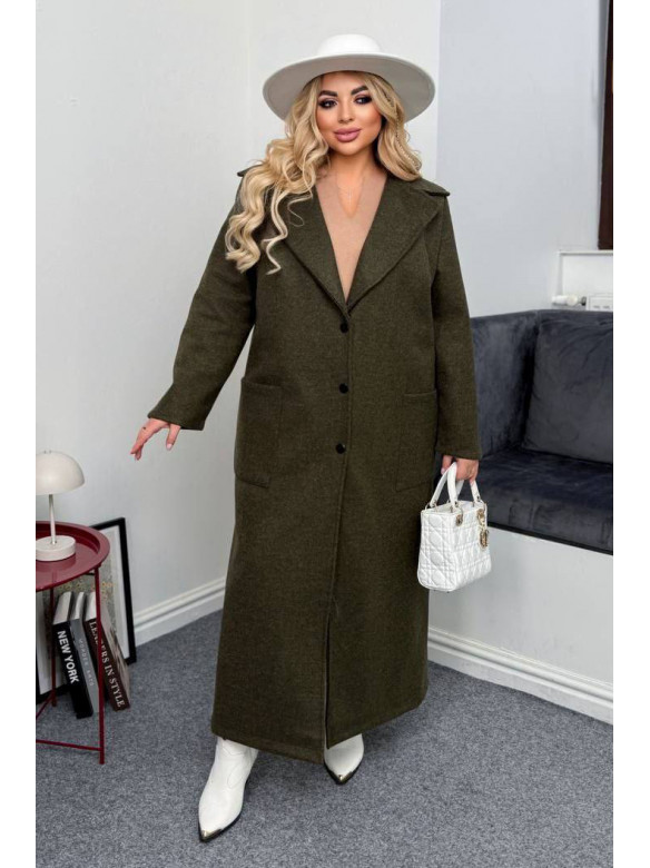 Пальто жіноче демісезонне напівбатальне темно-зеленого кольору 7858 208638C