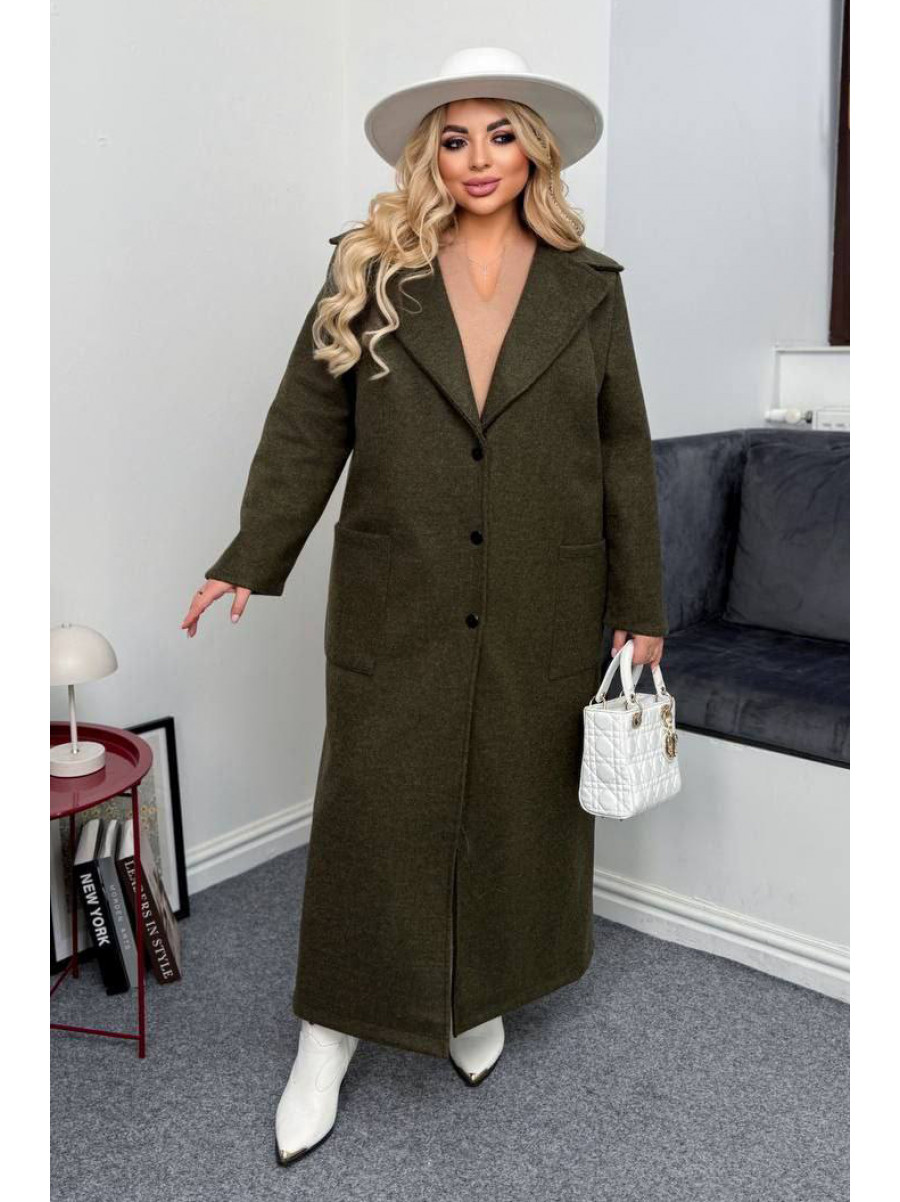 Пальто жіноче демісезонне напівбатальне темно-зеленого кольору 7858 208638C