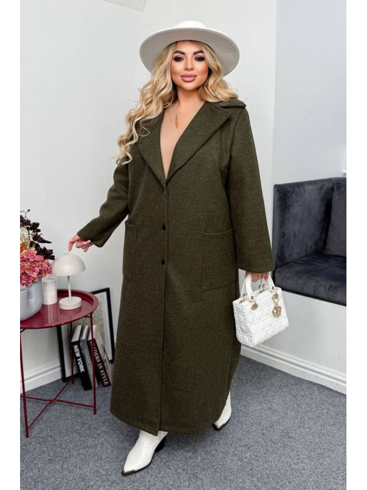 Пальто жіноче демісезонне напівбатальне темно-зеленого кольору 7858 208638C