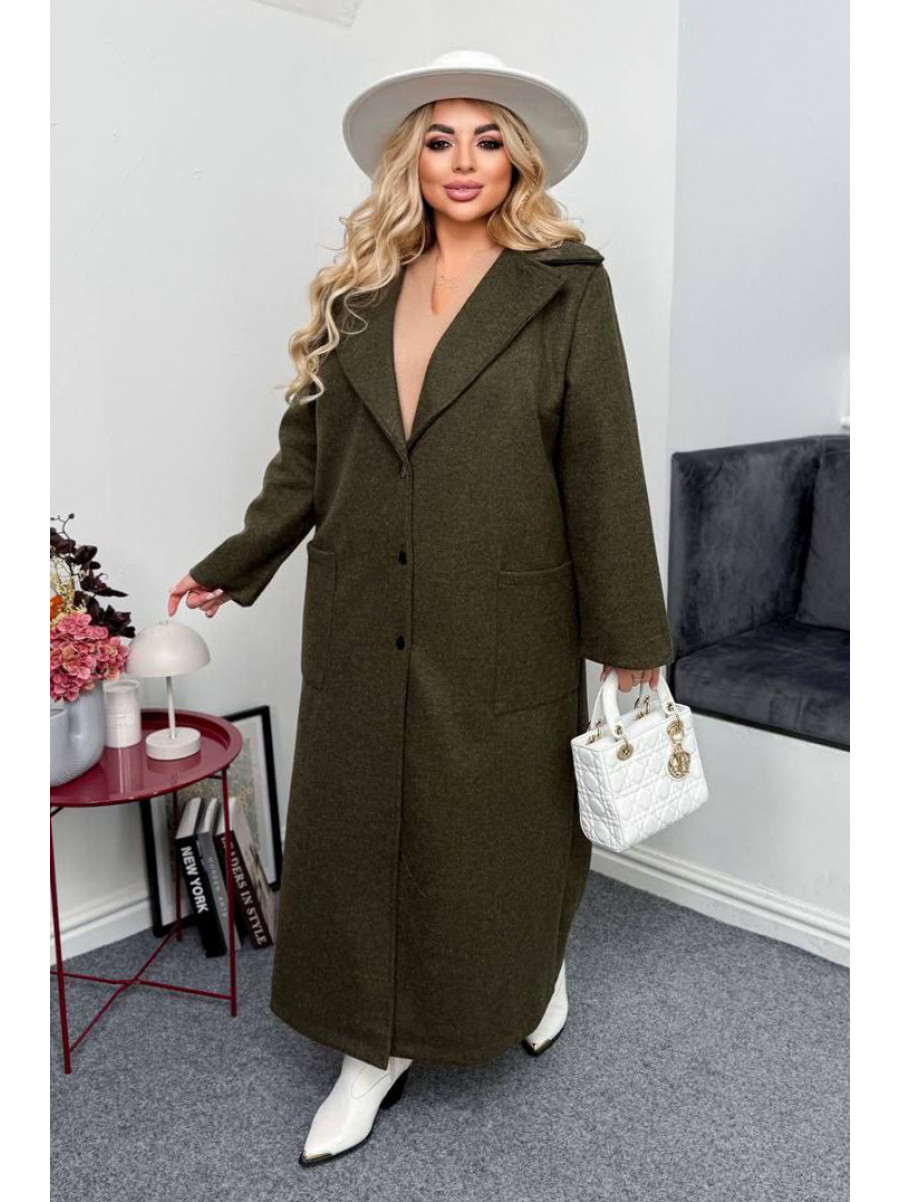 Пальто жіноче демісезонне напівбатальне темно-зеленого кольору 7858 208638C