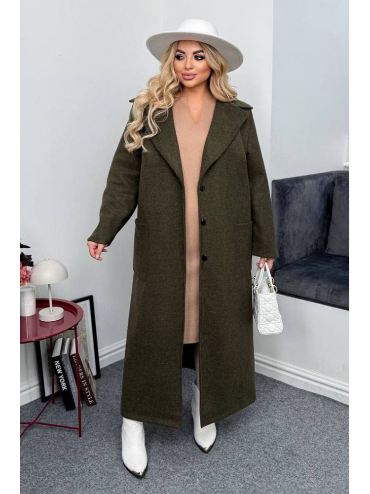 Пальто жіноче демісезонне напівбатальне темно-зеленого кольору 7858 208638C