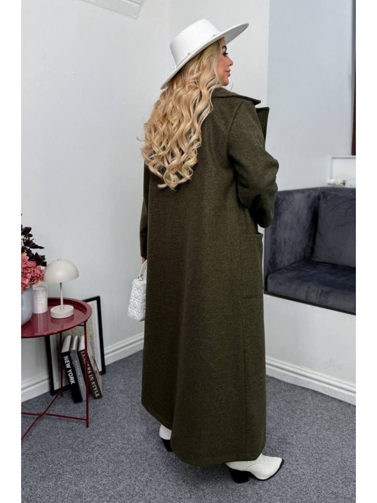 Пальто жіноче демісезонне напівбатальне темно-зеленого кольору 7858 208638C