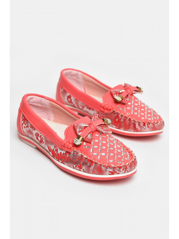 Мокасины детские для девочки кораллового цвета 119-2 208691C