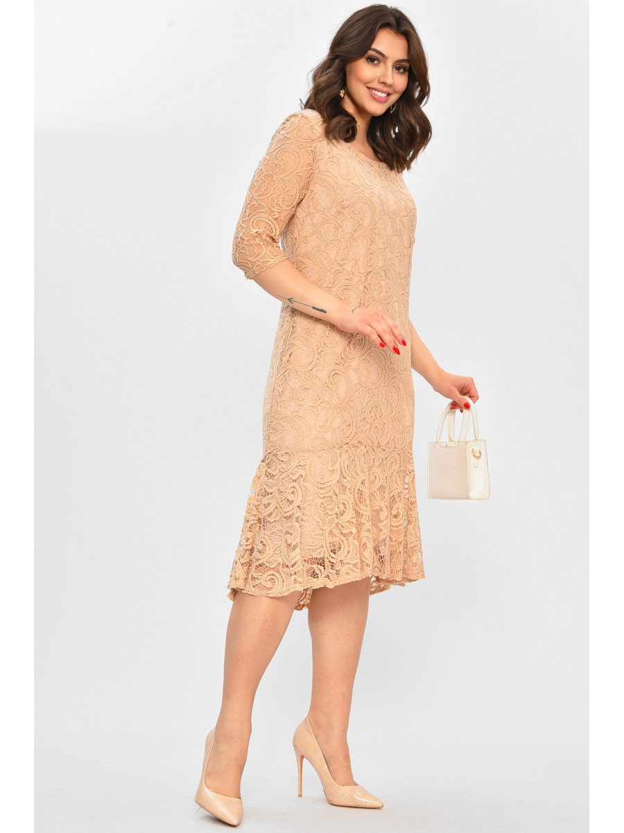 Платье женское однотонное бежевого цвета 208699C