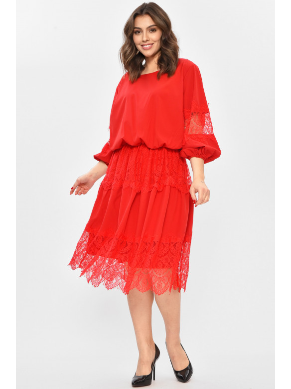Платье женское однотонное красного цвета 8337 208709C