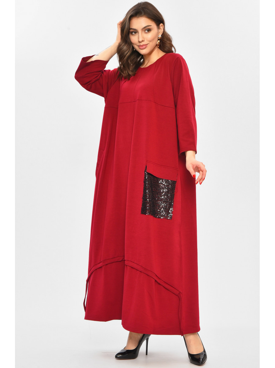 Платье женское полубатальное бордового цвета 8316 208713C