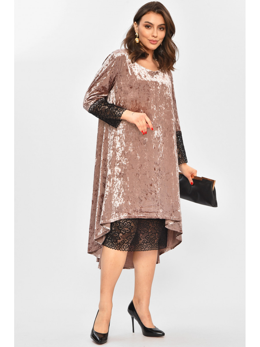 Платье женское однотонное бежевого цвета 8213 208714C