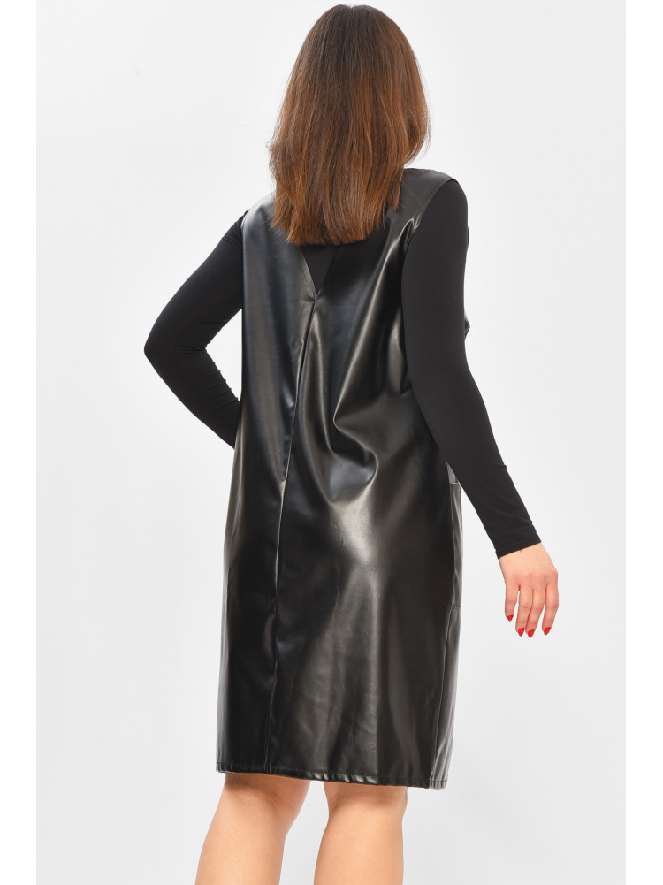 Сарафан жіночий однотонний екошкіра чорного кольору 208734C