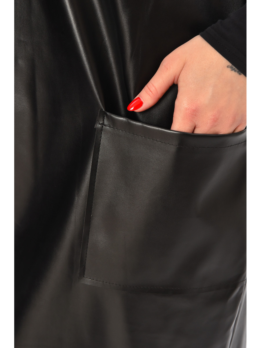 Сарафан жіночий однотонний екошкіра чорного кольору 208734C