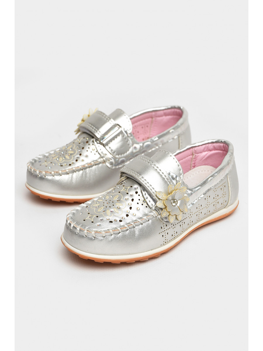 Мокасины детские для девочки серебристого цвета 18306-21 208764C