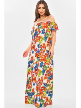 Платье женское полубатальное белого цвета с принтом 208770C